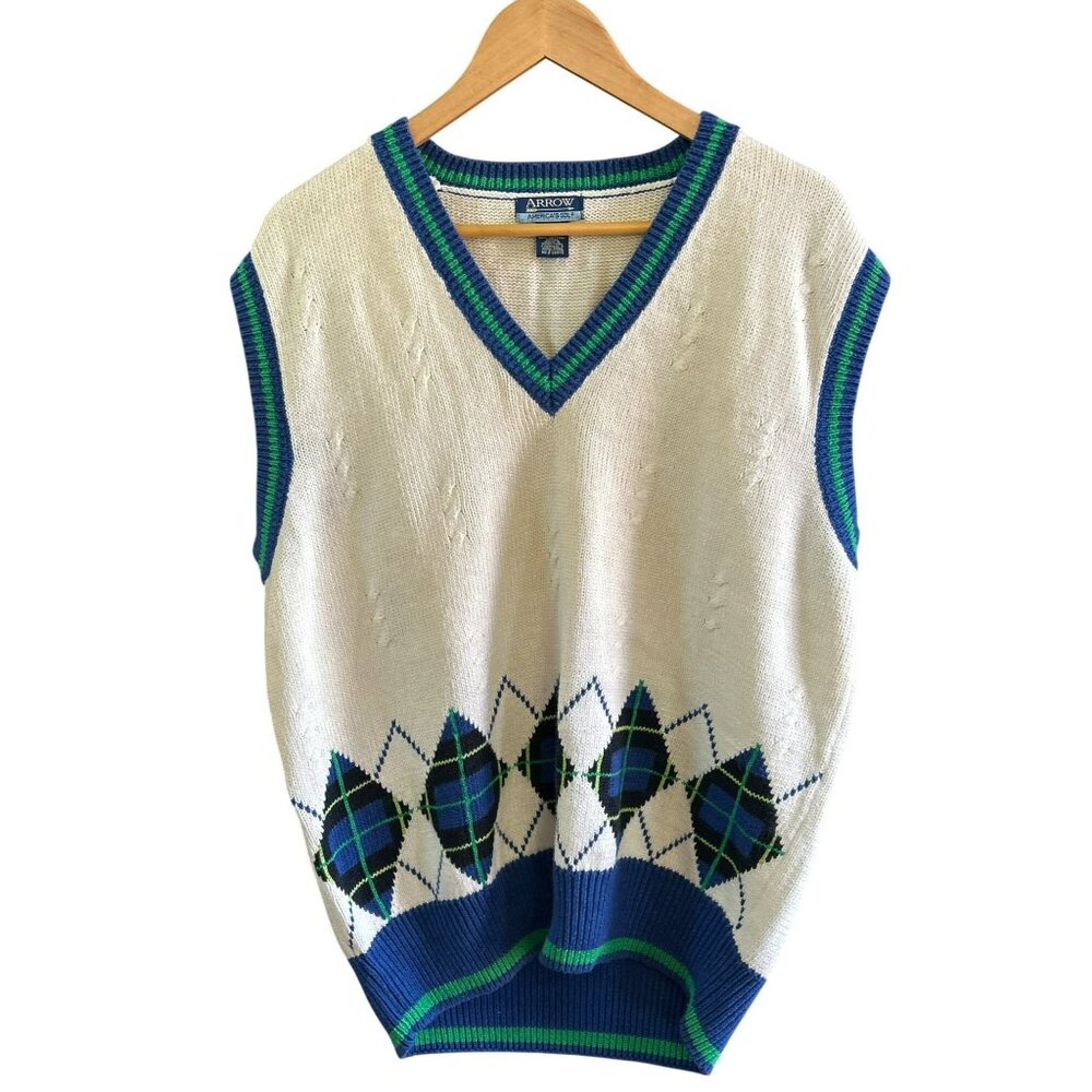 Vintage Arrow Americas Argyle Sweater Vest Sleeveless XL Preppy Academia Varsity
